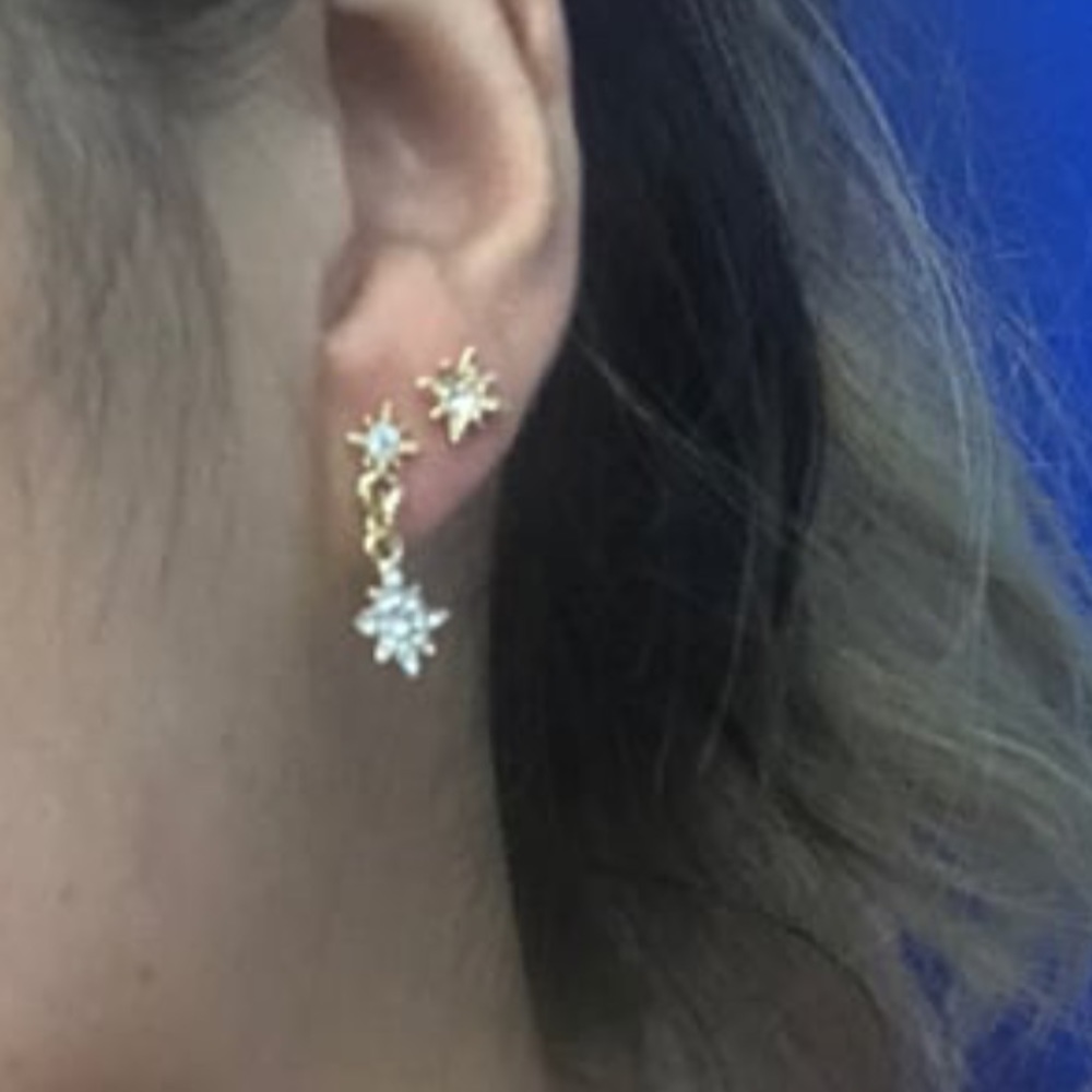 3 PAIRS Rhinestone Gold Star Decor Earrings - Picture 6 of 8
